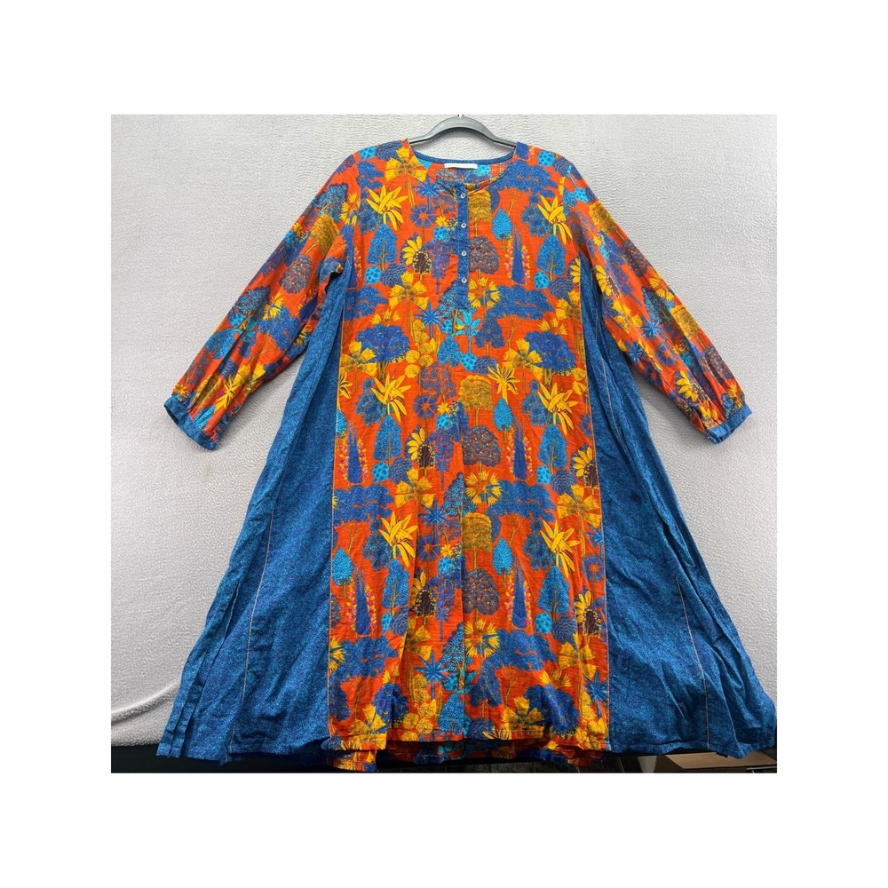 Generation Basic Tropical Floral Print Henley Midi Dress Orange Blue Size 16